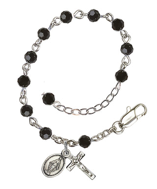 Adjustable Sterling Silver 4mm Austrian Crystal Infant Rosary Bracelet in Jet