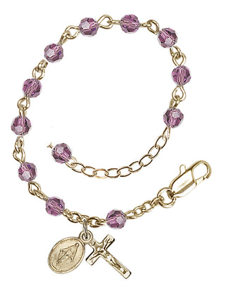Adjustable 14 Karat Gold-Filled 4mm Austrian Crystal Infant Rosary Bracelet in Light Amethyst