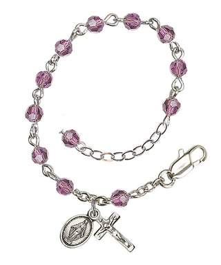 Adjustable Sterling Silver 4mm Austrian Crystal Infant Rosary Bracelet in Light Amethyst