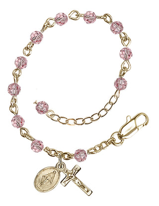 Adjustable 14 Karat Gold 4mm Austrian Crystal Infant Rosary Bracelet in Light Rose