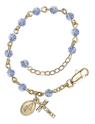 Adjustable 14 Karat Gold-Filled 4mm Austrian Crystal Infant Rosary Bracelet in Light Sapphire