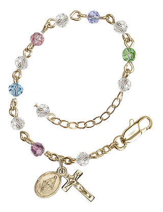 Adjustable 14 Karat Gold-Filled 4mm Austrian Crystal Infant Rosary Bracelet in Multi-Color