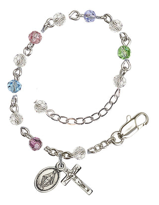 Adjustable Sterling Silver 4mm Austrian Crystal Infant Rosary Bracelet in Multi-Color
