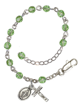Adjustable Sterling Silver 4mm Austrian Crystal Infant Rosary Bracelet in Peridot