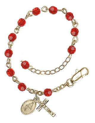 Adjustable 14 Karat Gold-Filled 4mm Austrian Crystal Infant Rosary Bracelet in Ruby