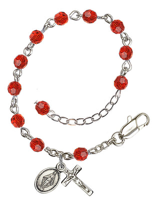 Adjustable Sterling Silver 4mm Austrian Crystal Infant Rosary Bracelet in Ruby