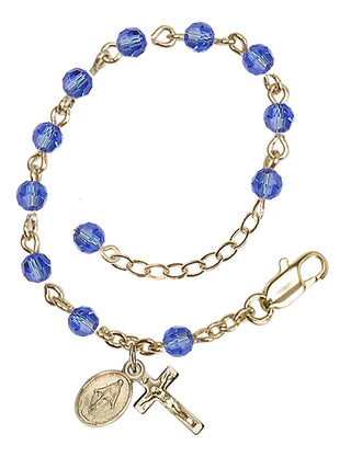 Adjustable 14 Karat Gold 4mm Austrian Crystal Infant Rosary Bracelet in Sapphire