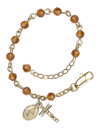 Adjustable 14 Karat Gold 4mm Austrian Crystal Infant Rosary Bracelet in Topaz