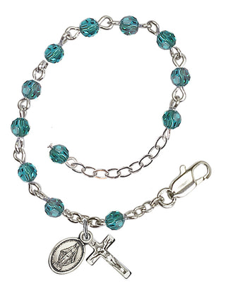 Adjustable Sterling Silver 4mm Austrian Crystal Infant Rosary Bracelet in Zircon