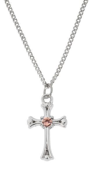18-inch Rhodium Filled Peridot Cross, Boxed