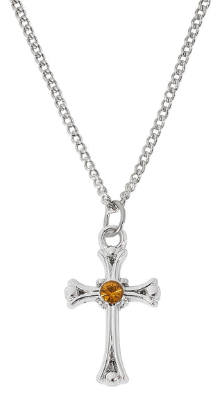 18-inch Rhodium Filled Garnet Cross, Boxed