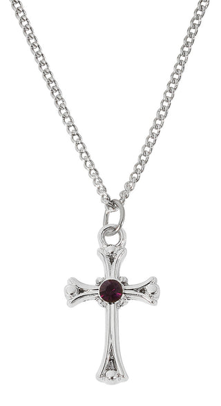 18-inch Rhodium Filled Garnet Cross, Boxed