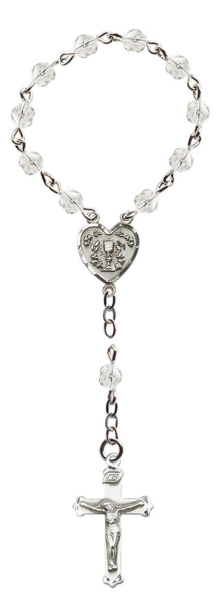 Silver-Plated 6mm Communion Heart Rosary Chaplet | Engravable