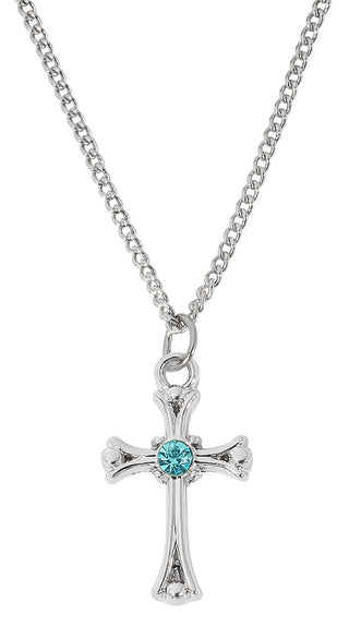 18-inch Rhodium Filled Aqua Cross, Boxed