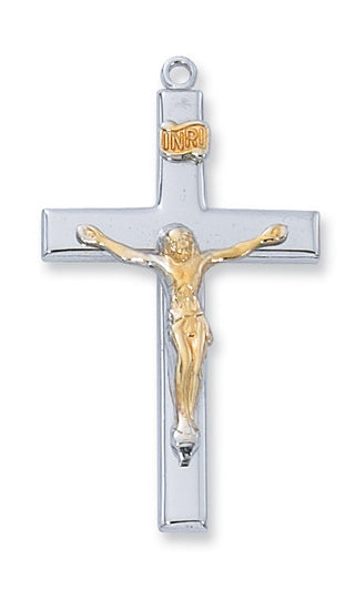 Rhodium Two Tone Crucifix Pendant