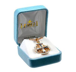 Rose Gold Over Sterling Silver Two-Tone Jerusalem Cross with CZ Accents