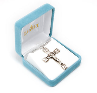 2-inch Sterling Silver Black Enamel Alpha & Omega Crucifix with 24-inch Chain