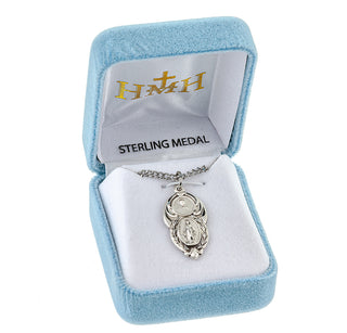 Sterling Silver Scapular and Miraculous Medal Combination with 18-inch Chain and Box