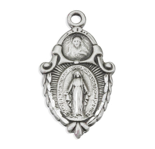 7/8-inch Sterling Silver Scapular and Miraculous Combination Medal with 18-inch Chain and Box