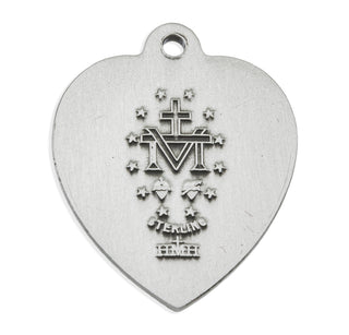 Sterling Silver Heart Shaped Miraculous Medal with 18-inch Chain and Box