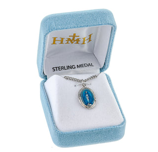 Sterling Silver Oval Blue Miraculous Medal