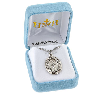 Sterling Silver Miraculous Medal with The Crown of Thorns Border