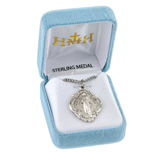 1 1/16-inch Sterling Silver Miraculous Medal with The Hail Mary Prayer on the Reverse Side