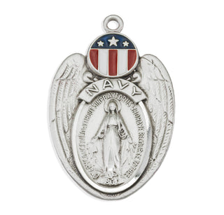 1 1/4-inch Sterling Silver Navy Medal with Miraculous Medal 24-inch Chain