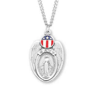 1 1 4 Inch Sterling Silver Navy Medal With Miraculous Medal 24 Inch Chain