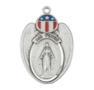 1 1/4-inch Sterling Silver Air Force Medal with Miraculous Medal 24-inch Chain