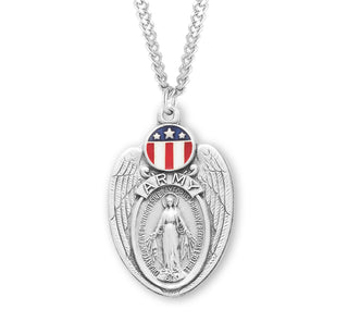 1 1 4 Inch Sterling Silver Army Medal With Miraculous Medal 24 Inch Chain