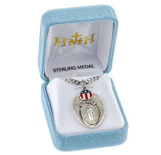 1 1/4-inch Sterling Silver Army Medal with Miraculous Medal 24-inch Chain