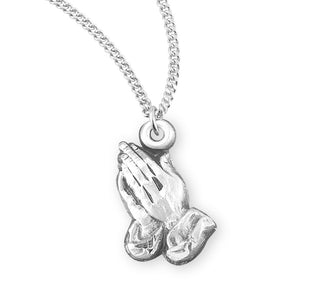 11 16 Inch Sterling Silver Praying Hands Medal With 18 Inch Chain