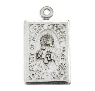 7/8-inch Sterling Silver Square Our Lady of Mt. Carmel Medal with 18-inch Chain