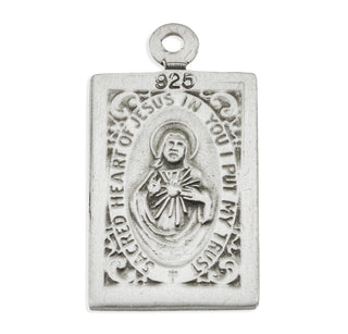 7/8-inch Sterling Silver Square Our Lady of Mt. Carmel Medal with 18-inch Chain