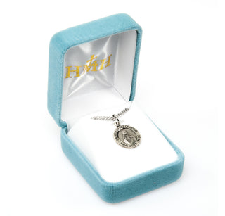 3/4-inch Sterling Silver Round Sacred Heart of Jesus Medal with 18-inch Chain