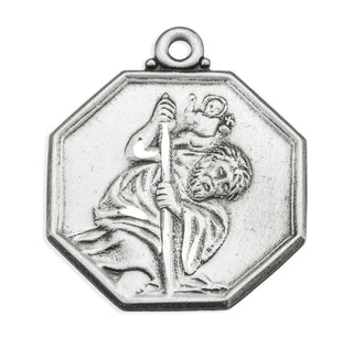 Sterling Silver Octagon shaped St. Christopher Medal