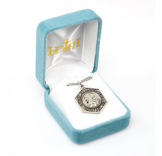 1-1/8-inch by 3/4-inch Saint Christopher Protect Us Medal on a 24-inch Chain Boxed