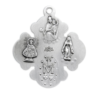 1 1/8-inch Sterling Silver 4-Way Medal with 24-inch Chain
