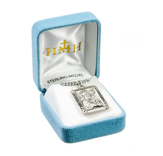 1 1/8-inch Sterling Silver Square St. Patrick Medal with 24-inch Chain