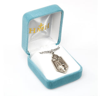 Sterling Silver Circular Cross over Shield Medal with St. Christopher