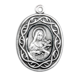 15/16-inch Sterling Silver St. Therese Medal with Carmelite Back 18-inch Chain