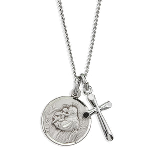 Sterling Silver Saint Anthony Medal and Small Cross