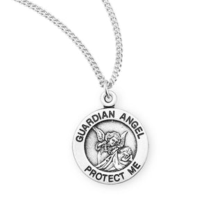 Sterling Silver Round Shaped Guardian Angel Medal