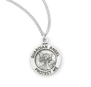 Sterling Silver Round Shaped Guardian Angel Medal 3