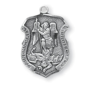 Sterling Silver Badge Shaped St. Michael Medal - SALE