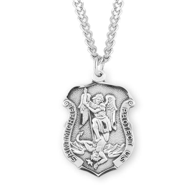 Sterling Silver Badge Shaped St. Michael Medal - Large