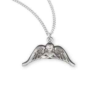 1 2 Inch Sterling Silver Angel With Wings Medal With 18 Inch Chain
