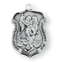 Sterling Silver Badge Shaped St. Michael Charm Medal - SALE