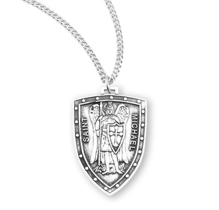 Sterling Silver Shield Shaped St Michael Medal